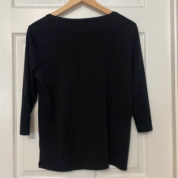 L.L. Bean Women's Elegant Black Quarter Length Sleeve T Shirt - Picture 2 of 3